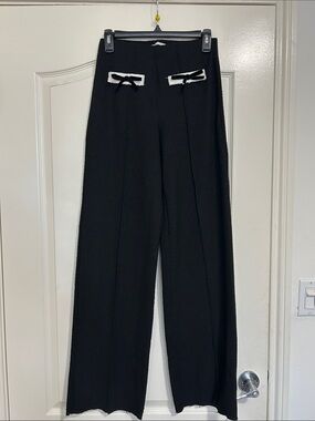 Zara Black Wide-Leg Pants with White Trim Pocket Detail